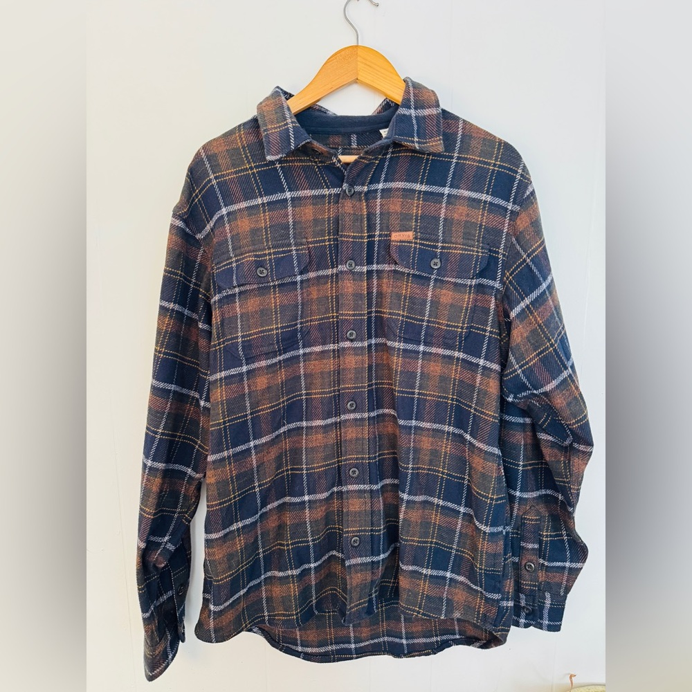 Orvis Men's Navy & Brown Plaid Button-Up Shirt